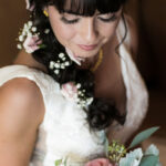 Tahoe Wedding Bride Sarah with Detailed Flower Hair Arrangement and Glam Makeup