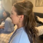 half up half down hair style with bump and braid accent for bride
